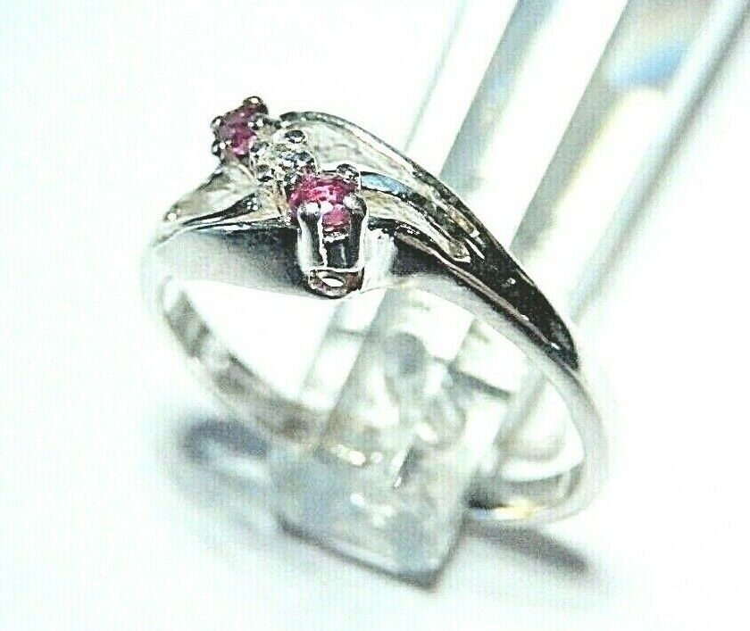 *NWT*  10k White Gold Three Stone Ruby & Genuine Diamond Ring Size 6