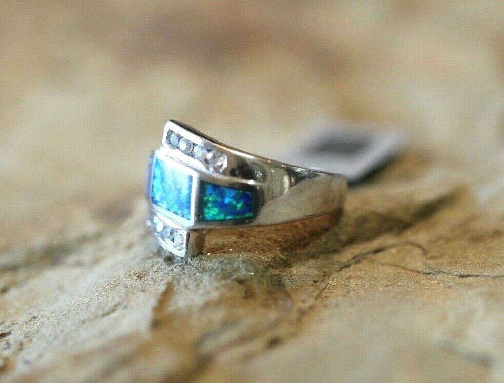 *VINTAGE*   FIRE OPAL Ring with CZ Crystals 925 STERLING SILVER Size 7.5
