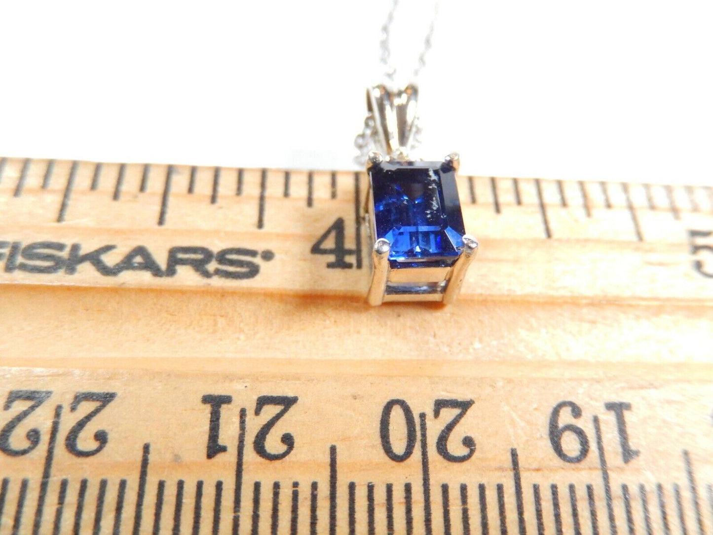 *NWT*  14k White Gold 1.00CT Emerald Sapphire And Diamond Pendant with 18" Chain