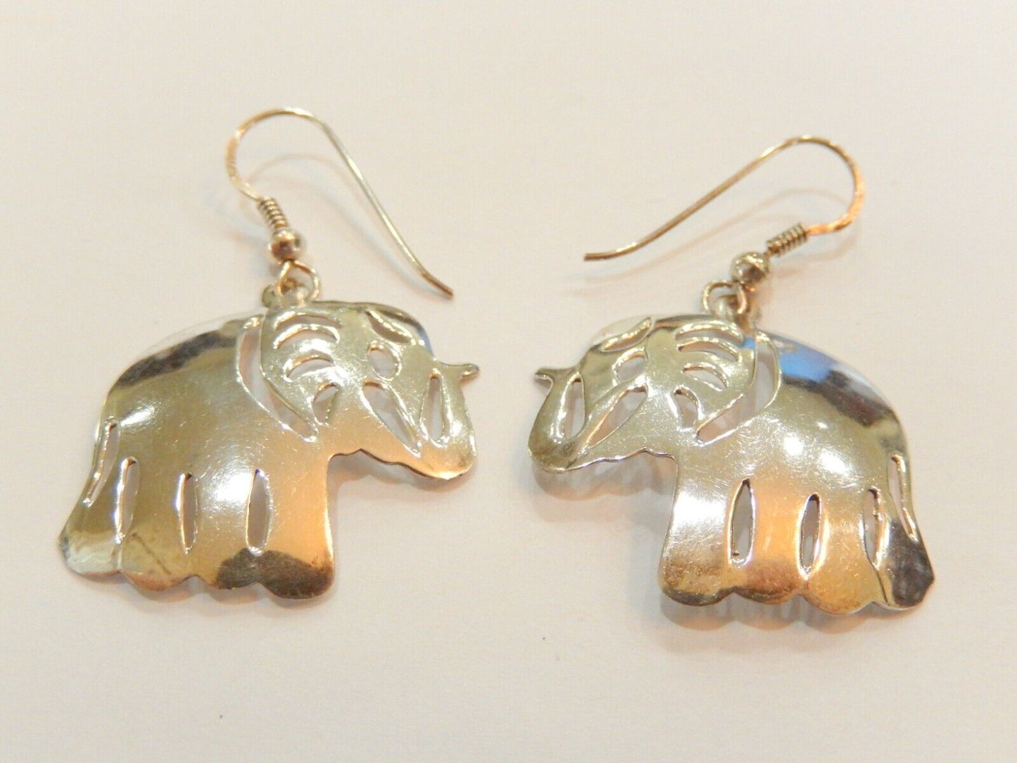 *VINTAGE*  Sterling Silver Lucky Elephant Dangle Earrings 1 1/8" x 1 1/8"