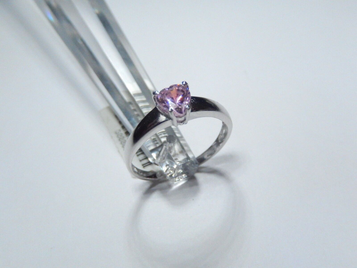 10k White Gold .50CT Heart Shape Lab Created  Pink Sapphire Solitaire  Ring 7.5