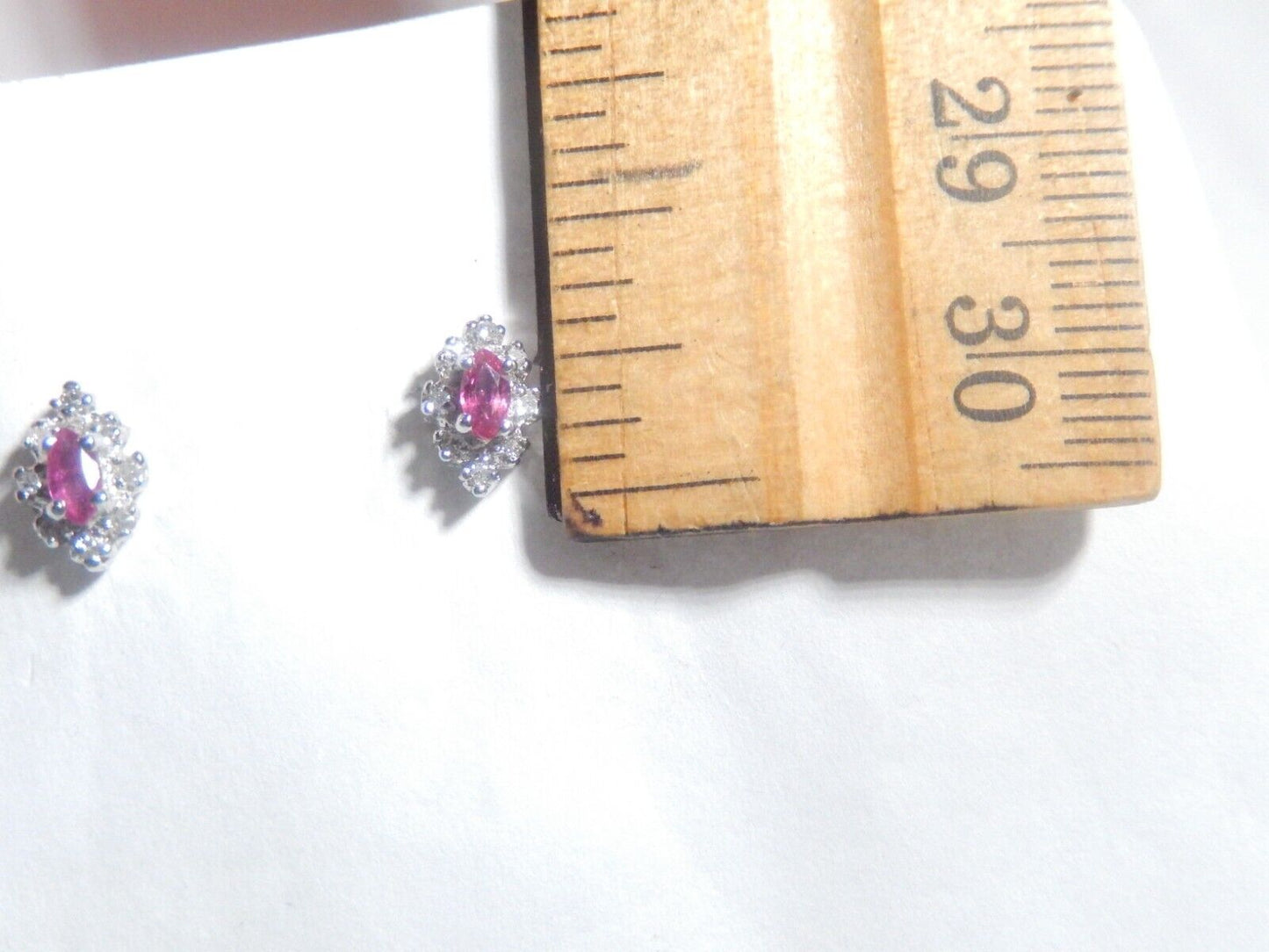 14k Solid White Gold Natural Ruby 16 Diamond Halo  Ear Studs