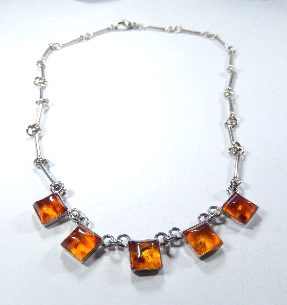 *VINTAGE* -  Baltic Amber Sterling Silver Pendant Necklace 925 Cool Piece! 16"