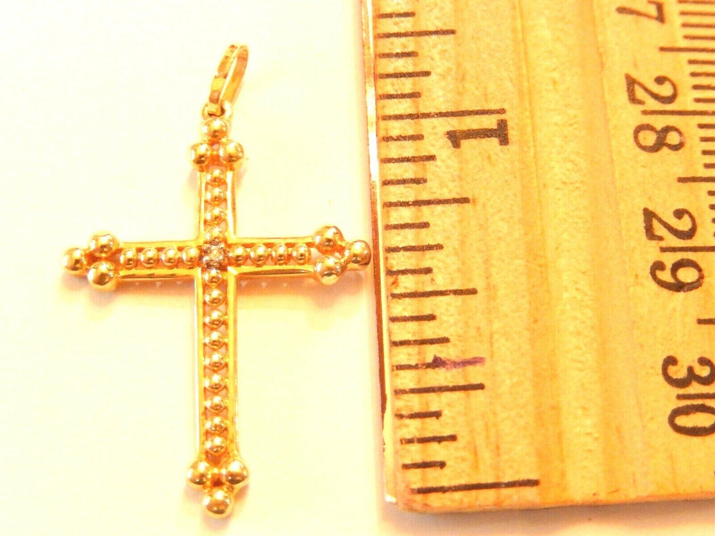 *NEW*  14K Yellow Gold One Diamond  Beaded Cross Pendant