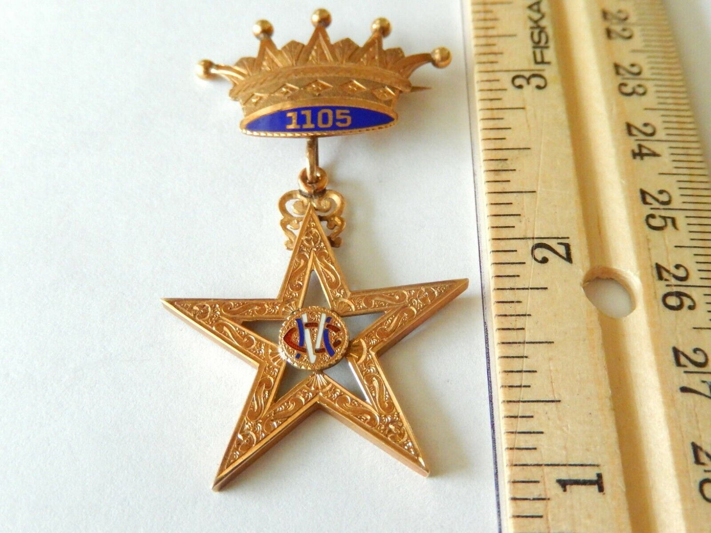 *RARE*  ANTIQUE  1905 14K MASONIC MEDAL PIN BADGE 1105 CROWN  WITH MASONIC  STAR
