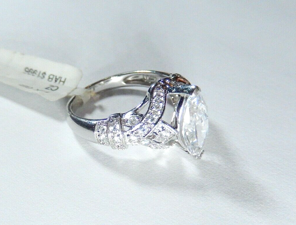 SOLID 14K White Gold 2.00 Ct Marquise / Rnd  CZ Wedding Engagement Ring Sz 7.25