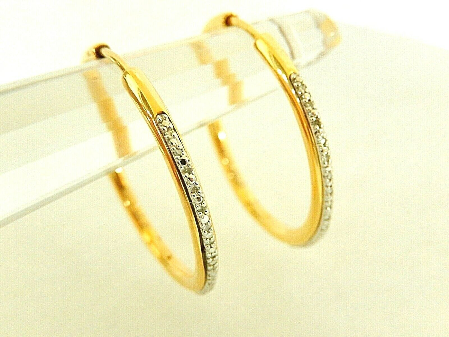 14K Gold Vermeil on Sterling Real 32 Diamond Large 30mm  Hoop Pierced Earrings