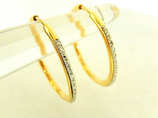 14K Gold Vermeil on Sterling Real 32 Diamond Large 30mm  Hoop Pierced Earrings