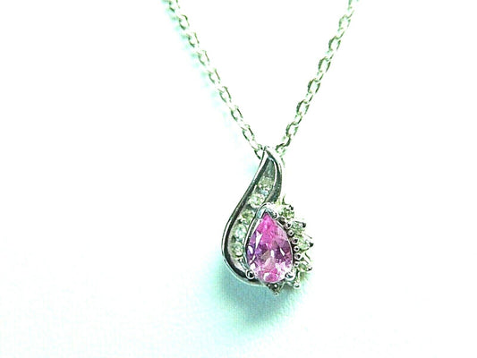 *NWT* 10K White Gold Pink Sapphire & Diamond Pendant Necklace w/18" Chain