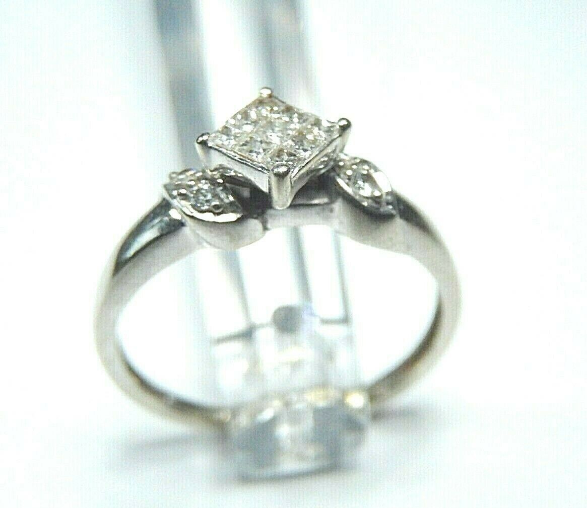 *VINTAGE* 14K White Gold  Princess Cut Diamond Wedding Engagement Ring Size 6.5