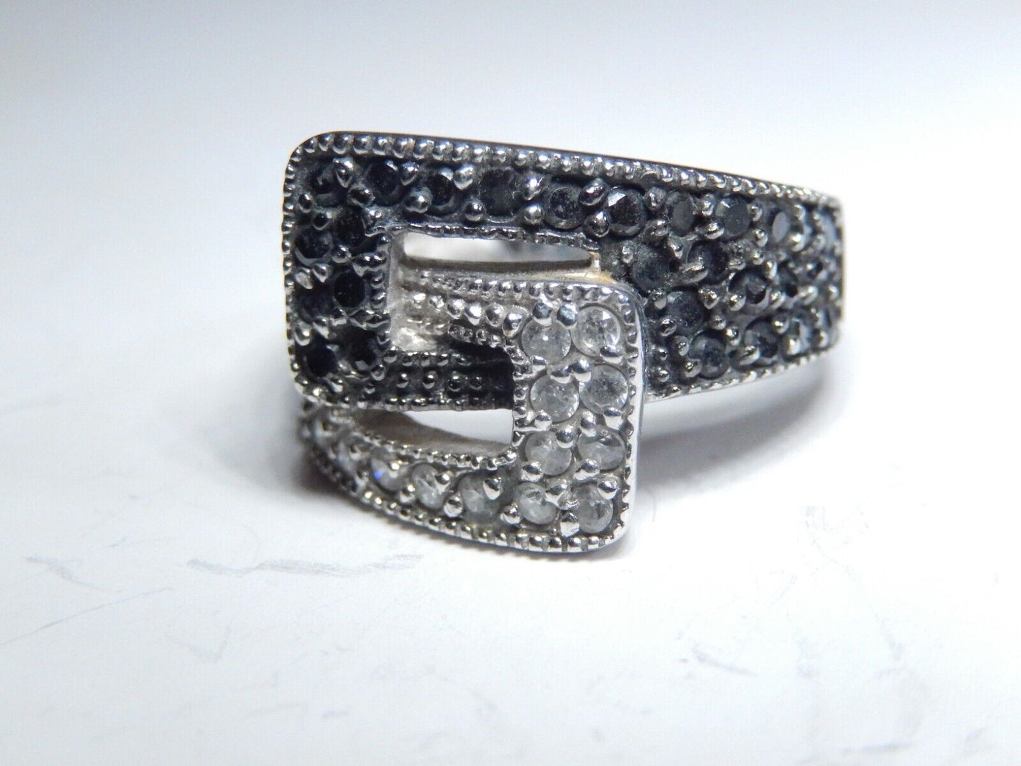 *VINTAGE*  Sterling Silver  Black and Clear CZ Buckle Size 6.25
