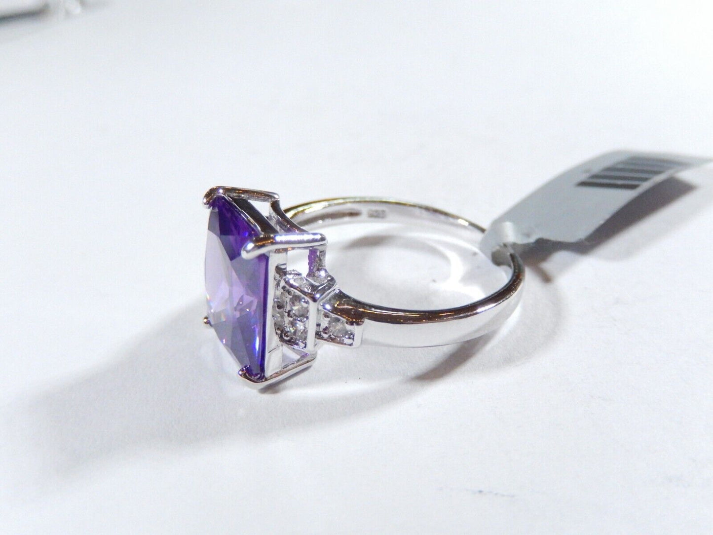 *VINTAGE* Beautiful Sterling Silver 5.00 CT Amethyst & Cubic Zirconia Ring Siz 9