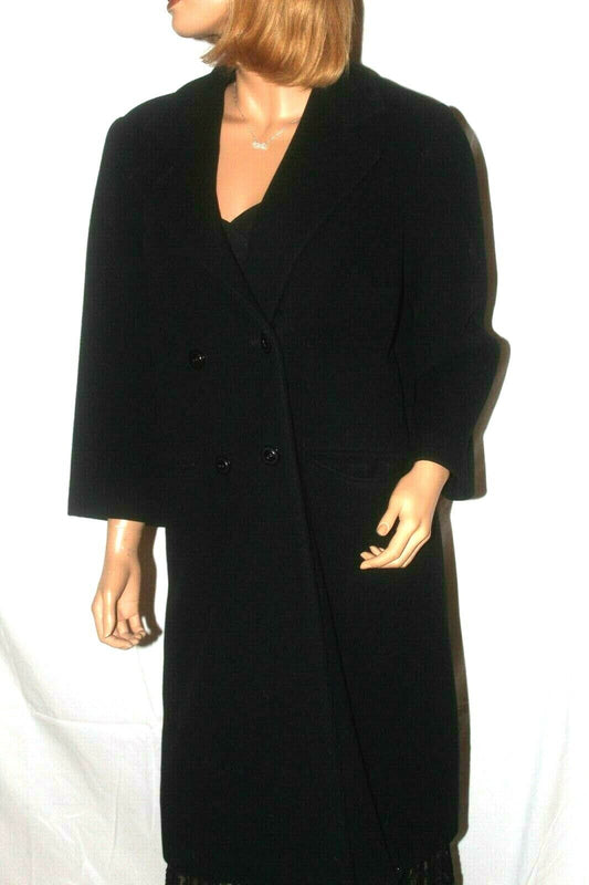 *VINTAGE Saxton Hall Overcoat Sz 12 Women's Black Wool / Cashmere & Nylon Lining