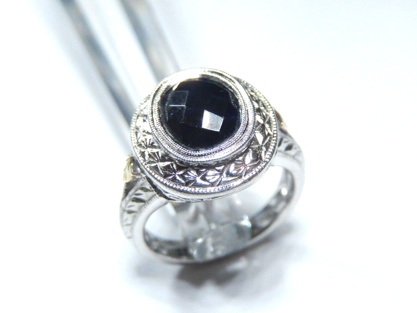 Gabriel & Co   18k Yellow Gold / 925 Sterling Silver Black Onyx Ring Sz 7.5