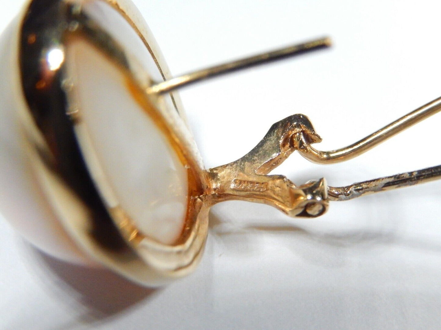 14k Yellow gold 17.5 mm Mabe Pearl Earrings with French clip backs 9.7g
