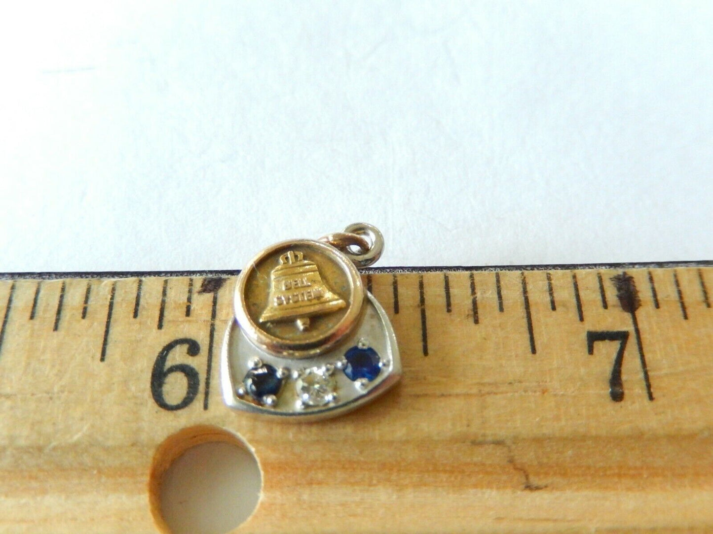 *VINTAGE* 10k White Gold Sapphire & Diamond Bell Telephone  Pendant  / Charm