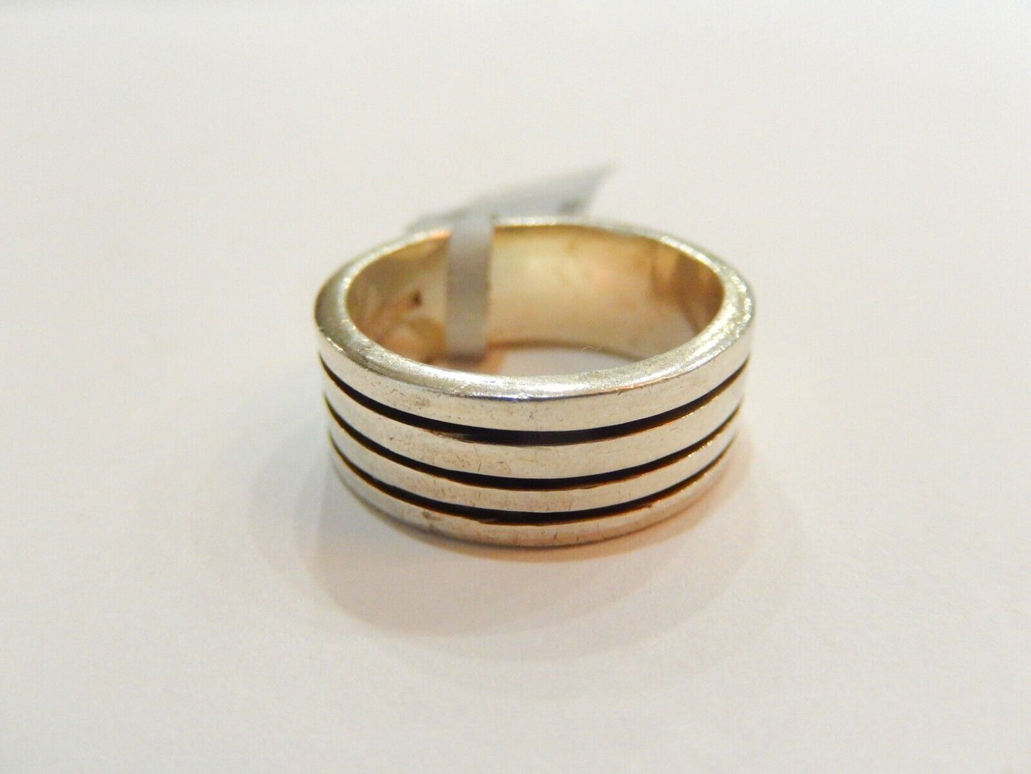 *VINTAGE*  Mexico  Sterling Silver Modernist 8mm Wide Band Ring Size 8