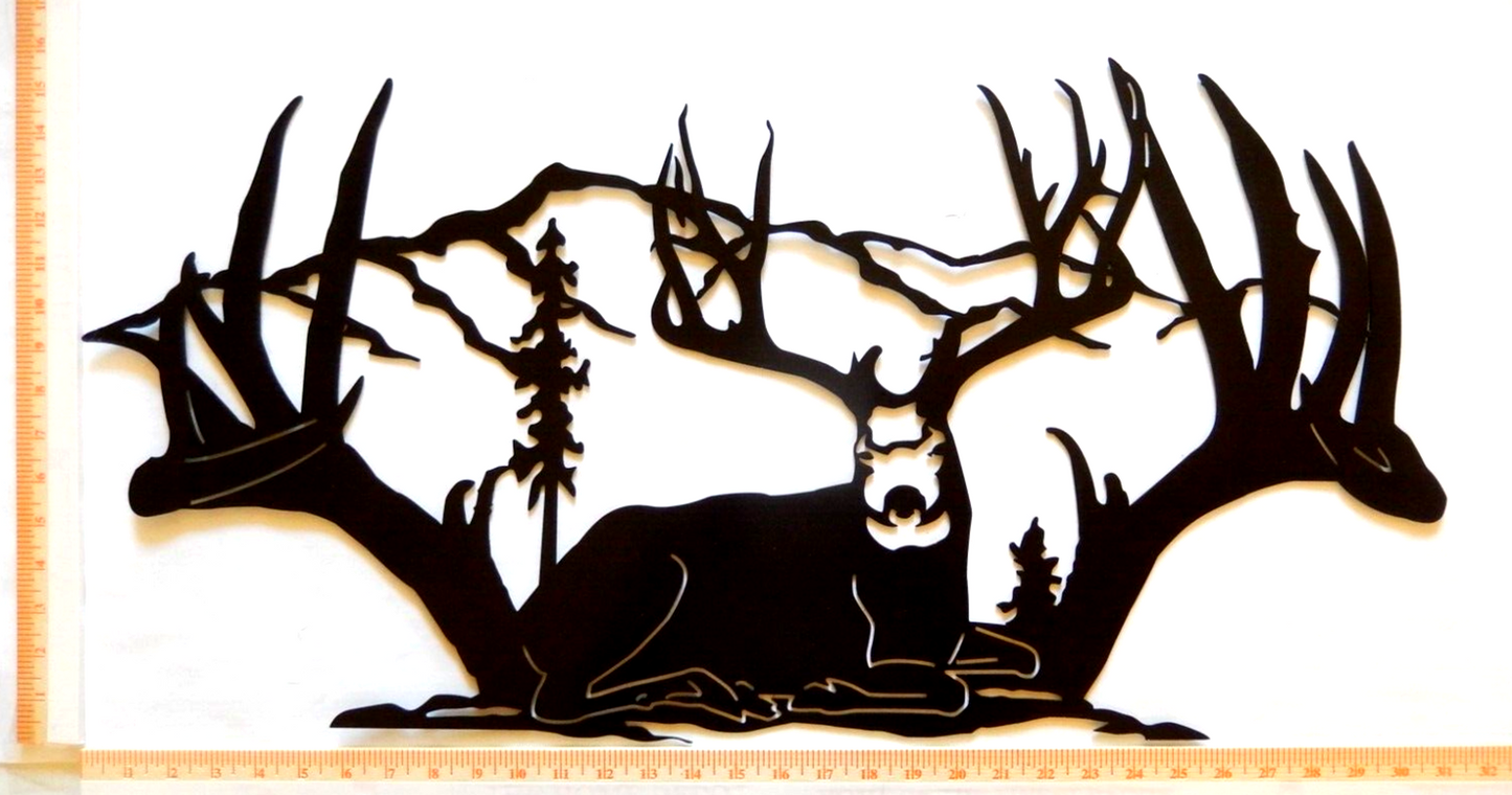 ~NEW~ EXTRA LARGE 14ga. "DEER IN THE WOODS" Metal Wall Art - 31" x 15"