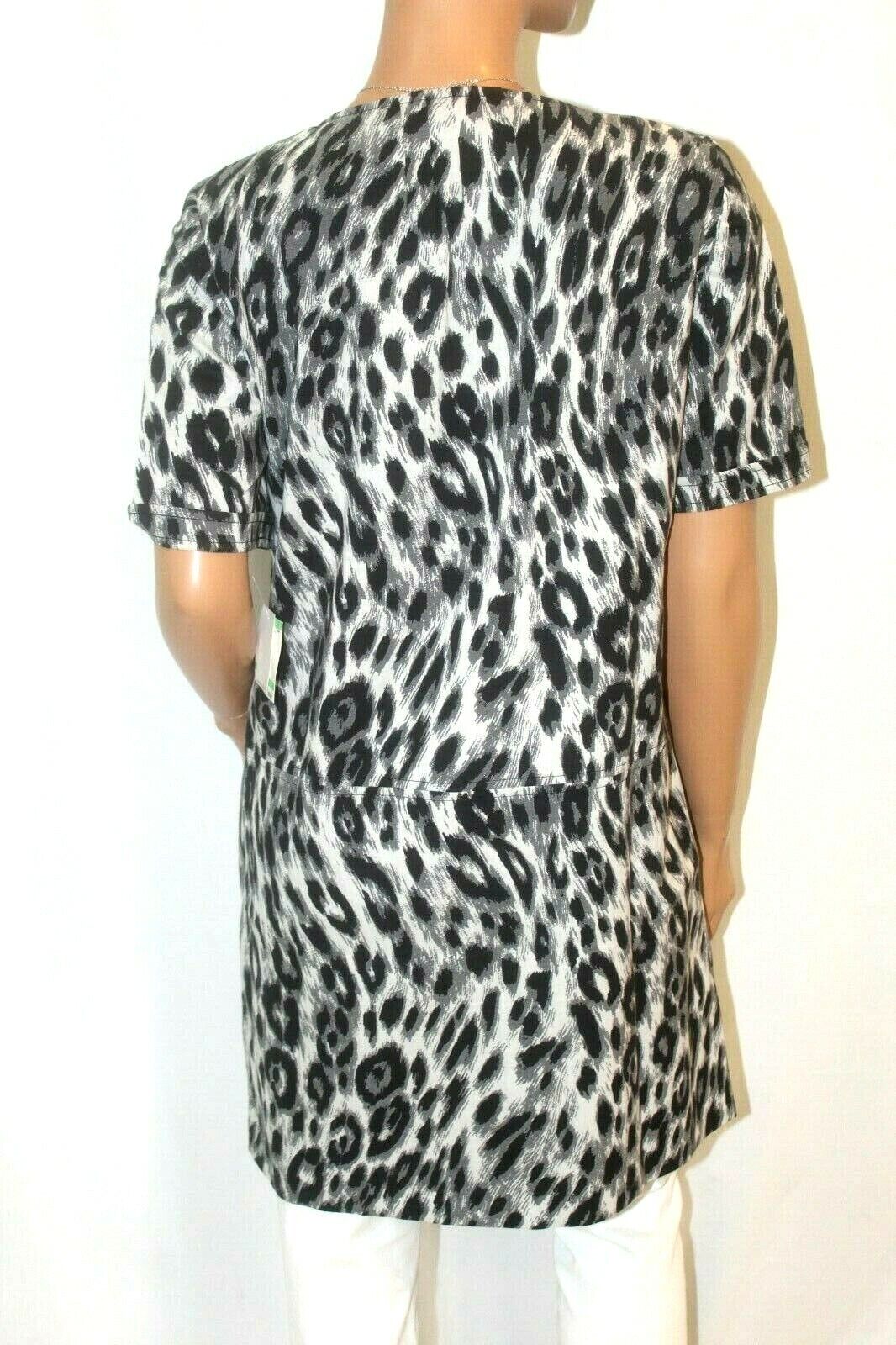 *NWT* $139. Anne Klein Dress Grey / Black Short Sleeve Degas Leopard Sheath Sz 8