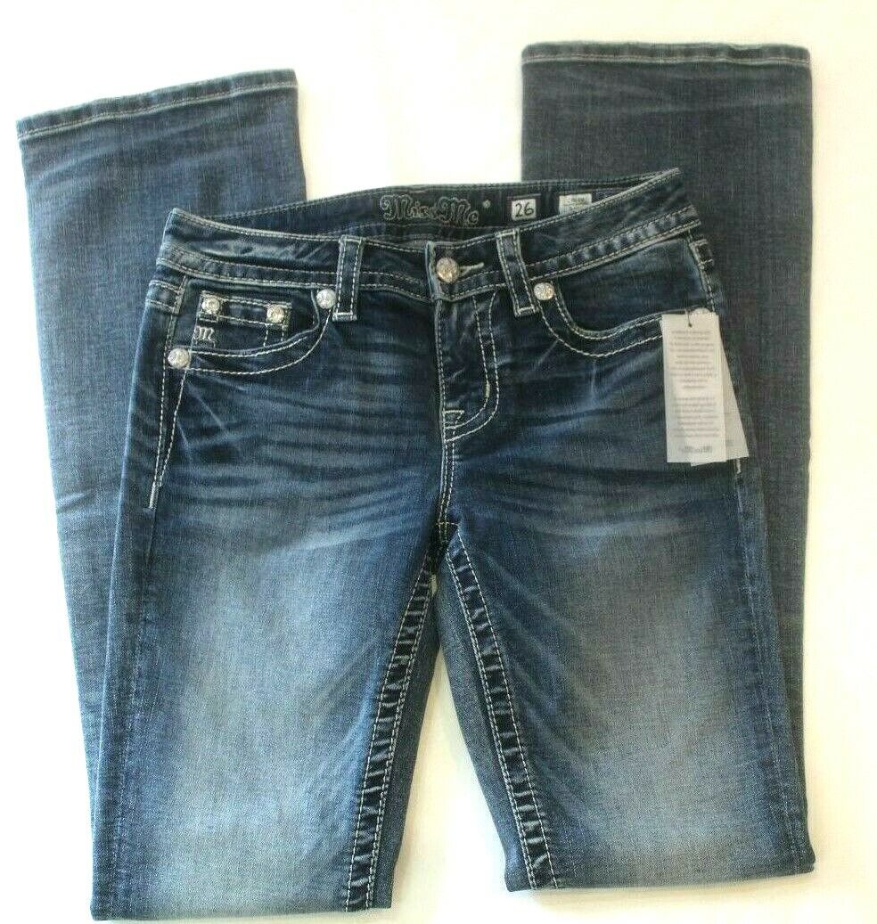 *NWT* $104. Miss Me Women's Mid Rise Chloe Boot Cut Jeans Size 26 x 34