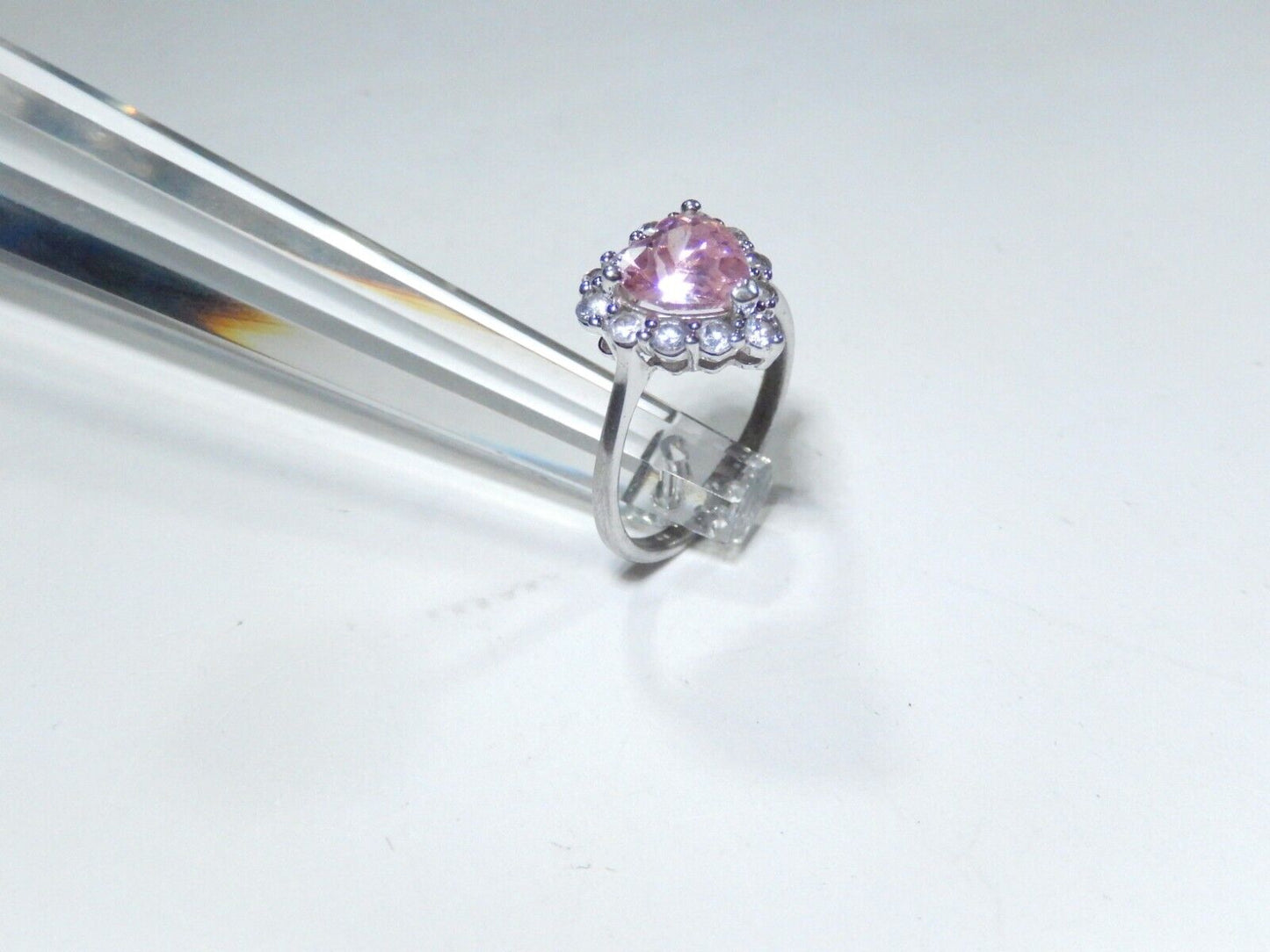 *VINTAGE*  Women's Heart Pink CZ Halo Ring  .925 Sterling Silver Band Size 7