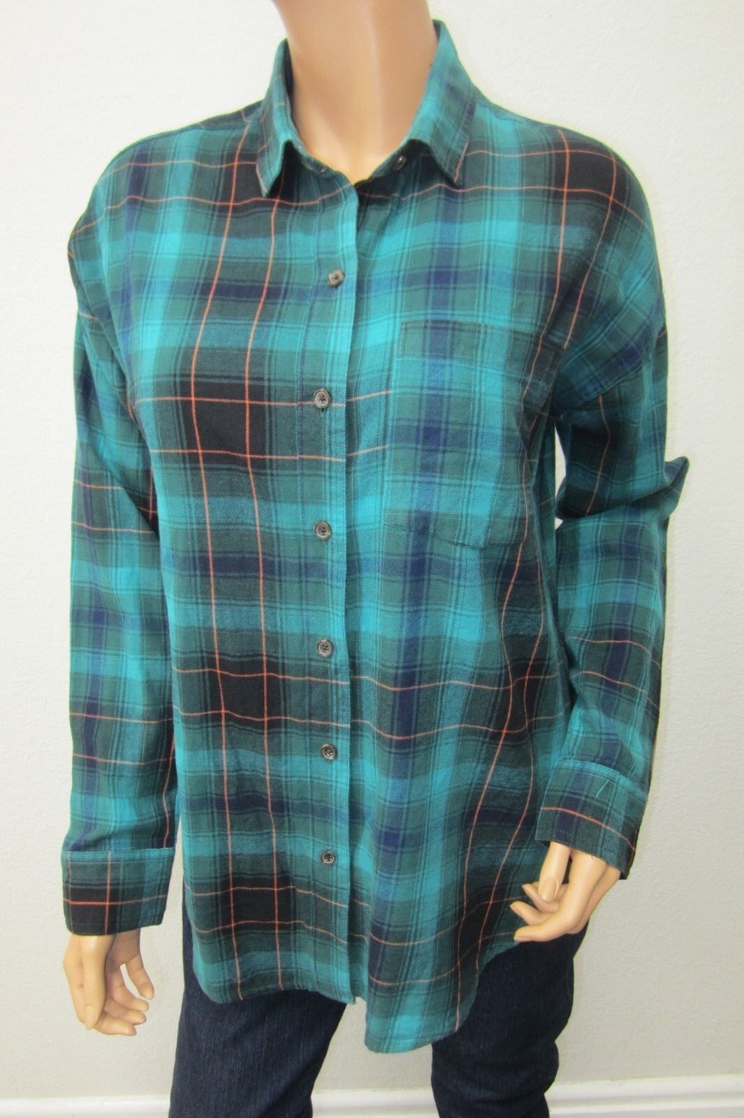 Old Navy Women’s Green Boyfriend Flannel Button Down Shirt Top Size S/P