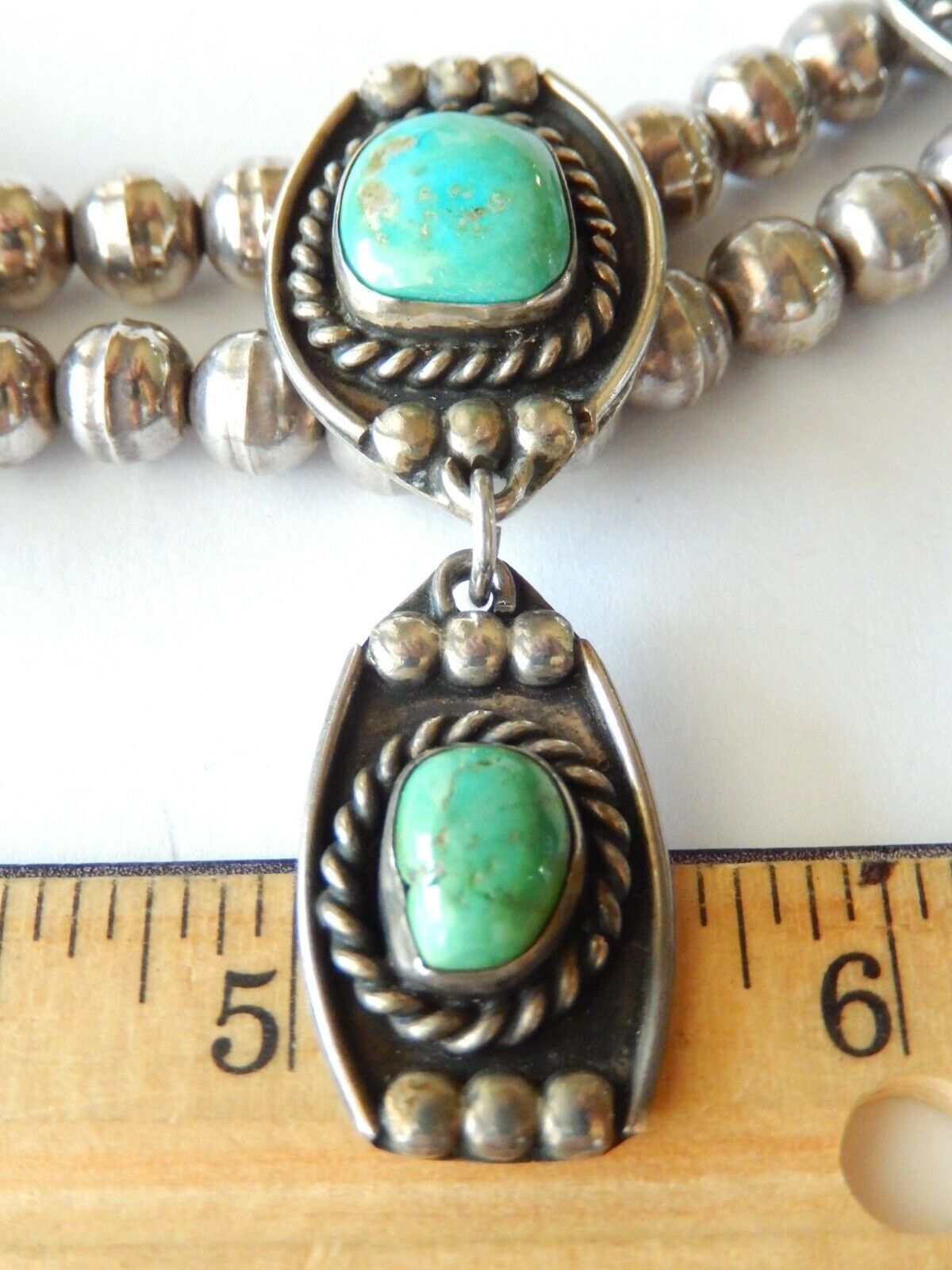 *VINTAGE*  Navajo 925 Sterling Silver Turquoise 15" Necklace