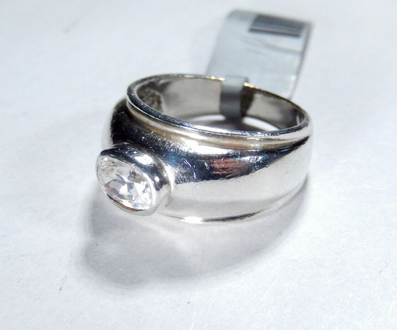 *VINTAGE*  Sterling Silver  3/4 CT Solitaire CZ Womens Dome Band/Ring: Size 7