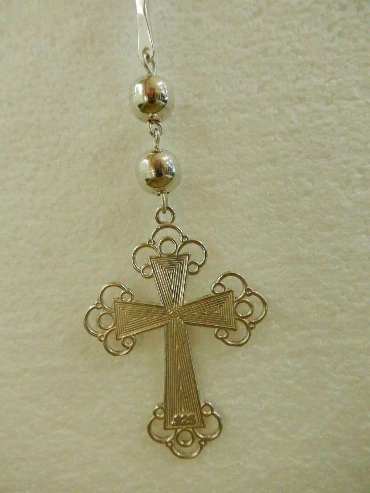 LARGE 30" VINTAGE Italian 10mm Sterling Silver Bead Rosary Prayer Necklace Rare