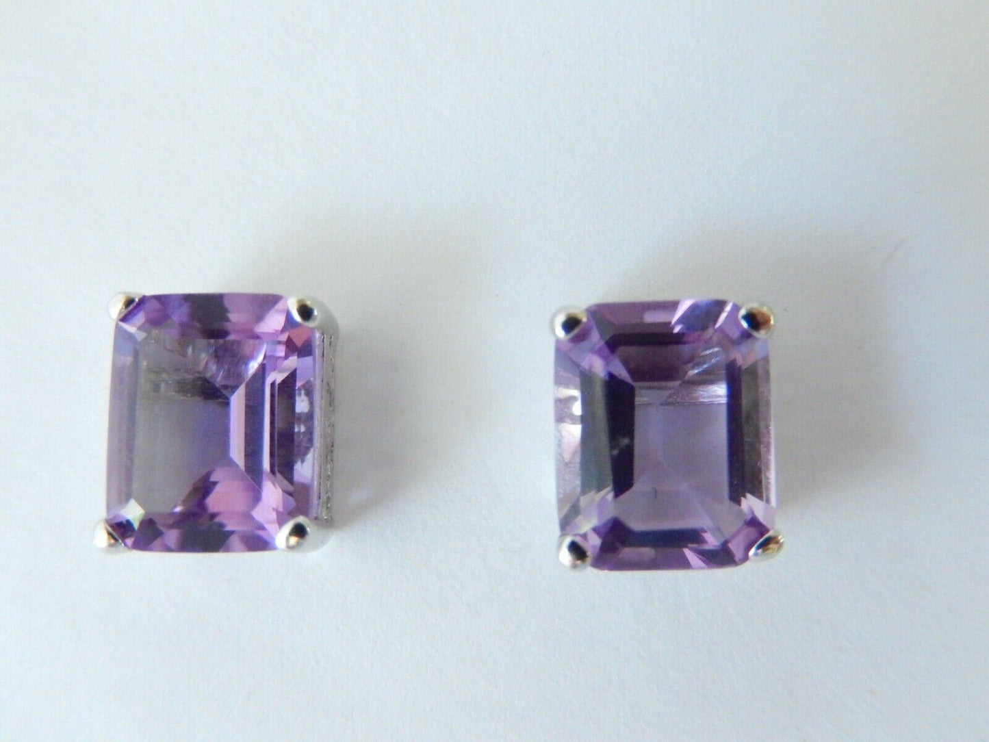 10K White Gold 10mm x 8mm Emerald Cut 6CT Amethyst Earrings In Filigree Settings