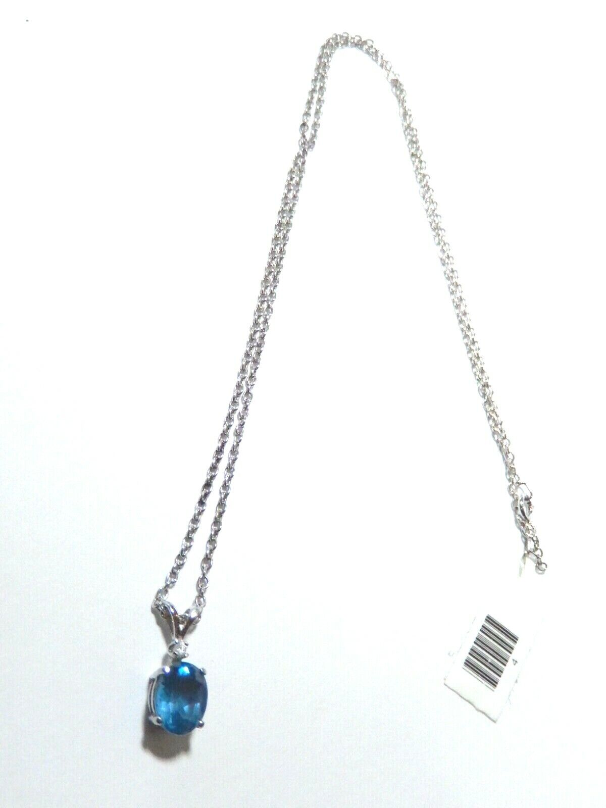 *NWT*  14k White Gold 2.00CT London Blue Topaz and Diamond Pendant w/18" Chain