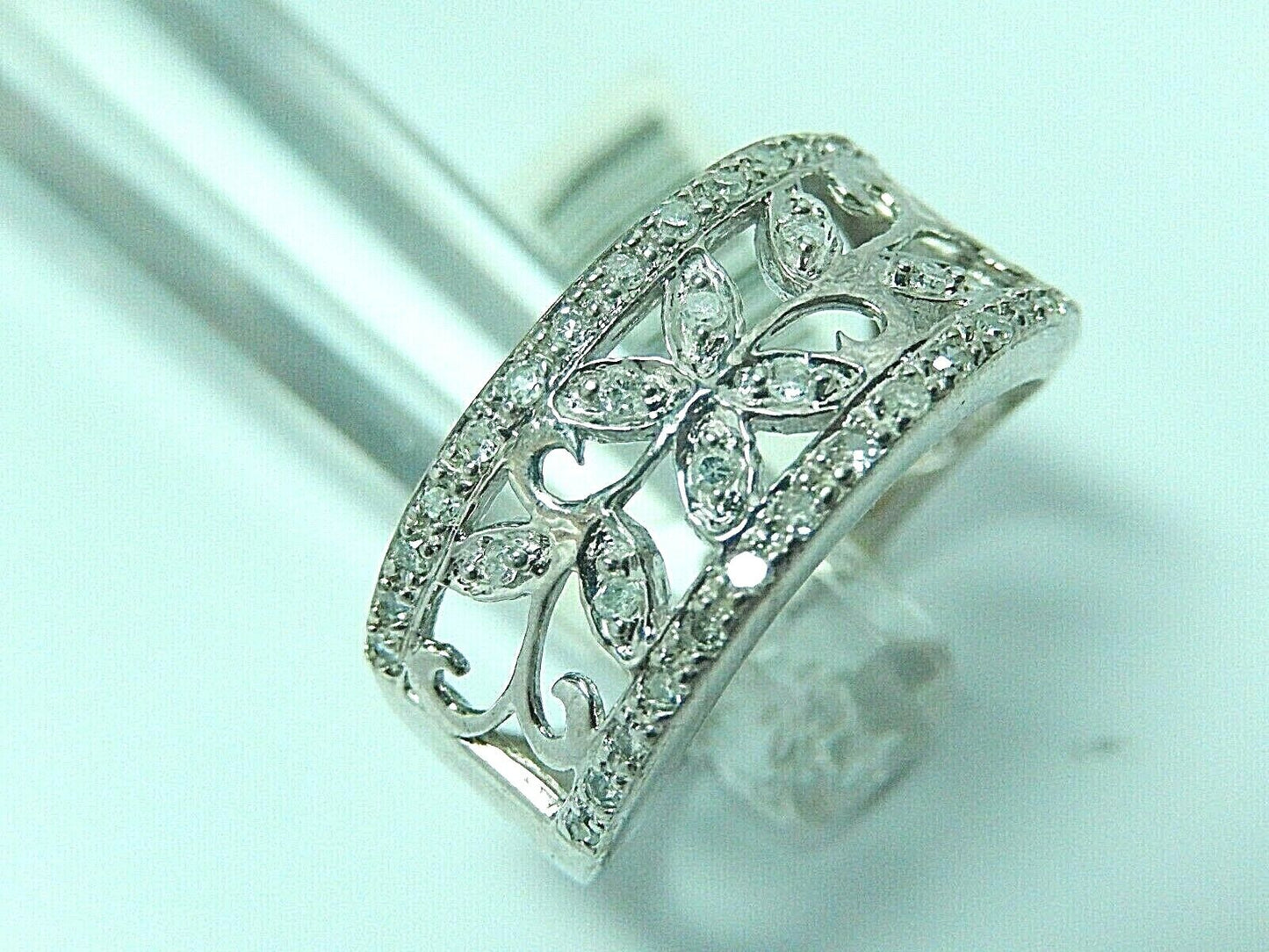 VINTAGE 1/3CT Natural Diamond Flower Engagement Band Ring 10k White Gold Sz 8.25