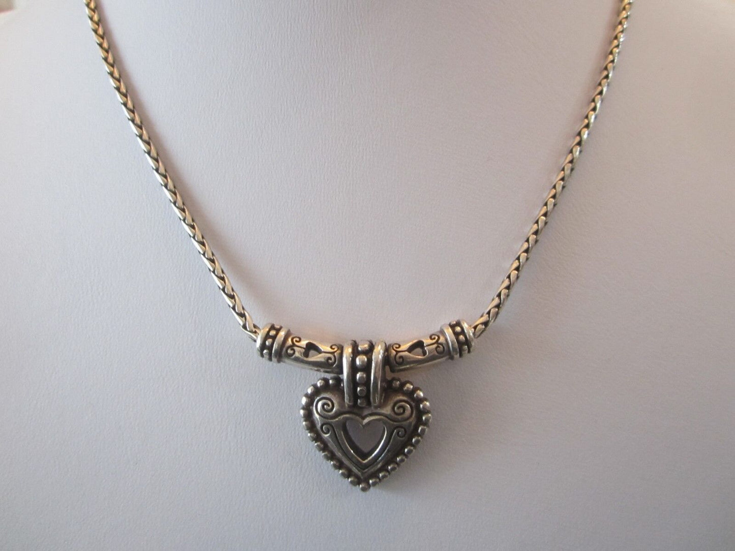 RETIRED Brighton 16"-18" Silver Detailed Heart Design Necklace