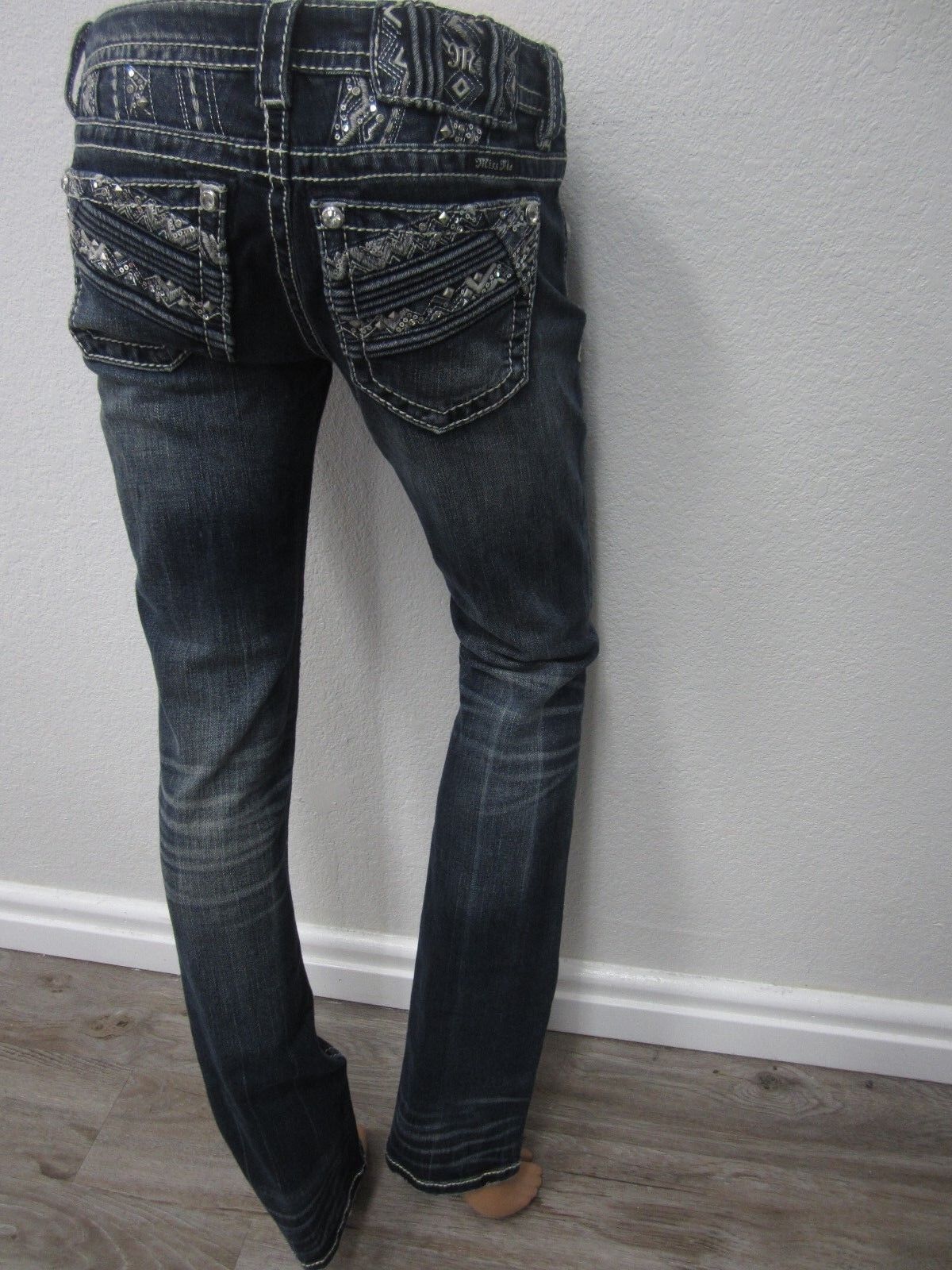 NWT  MISS ME JEANS JP8489T SIGNATURE LOW RISE STRAIGHT CUT Size 26 x 33.5