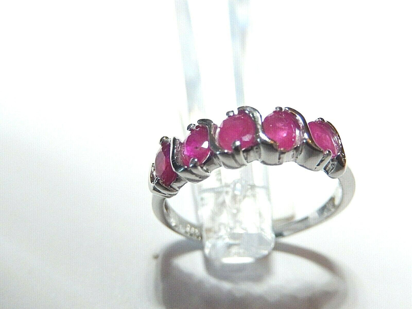 *NWT* 14K White Gold  Genuine 1.00CT Natural Ruby Ladies Band Ring Sz 7.25