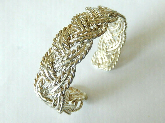 *VINTAGE*  Sterling Silver Handmade 19mm Wide 925 Braided Woven Cuff Bracelet