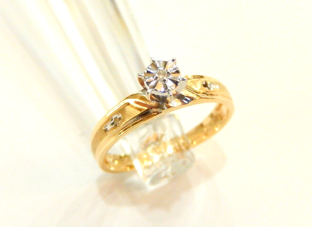 10k Yellow Gold Round Diamond Wedding Engagement Cross Cutout Ring Sz 7.25