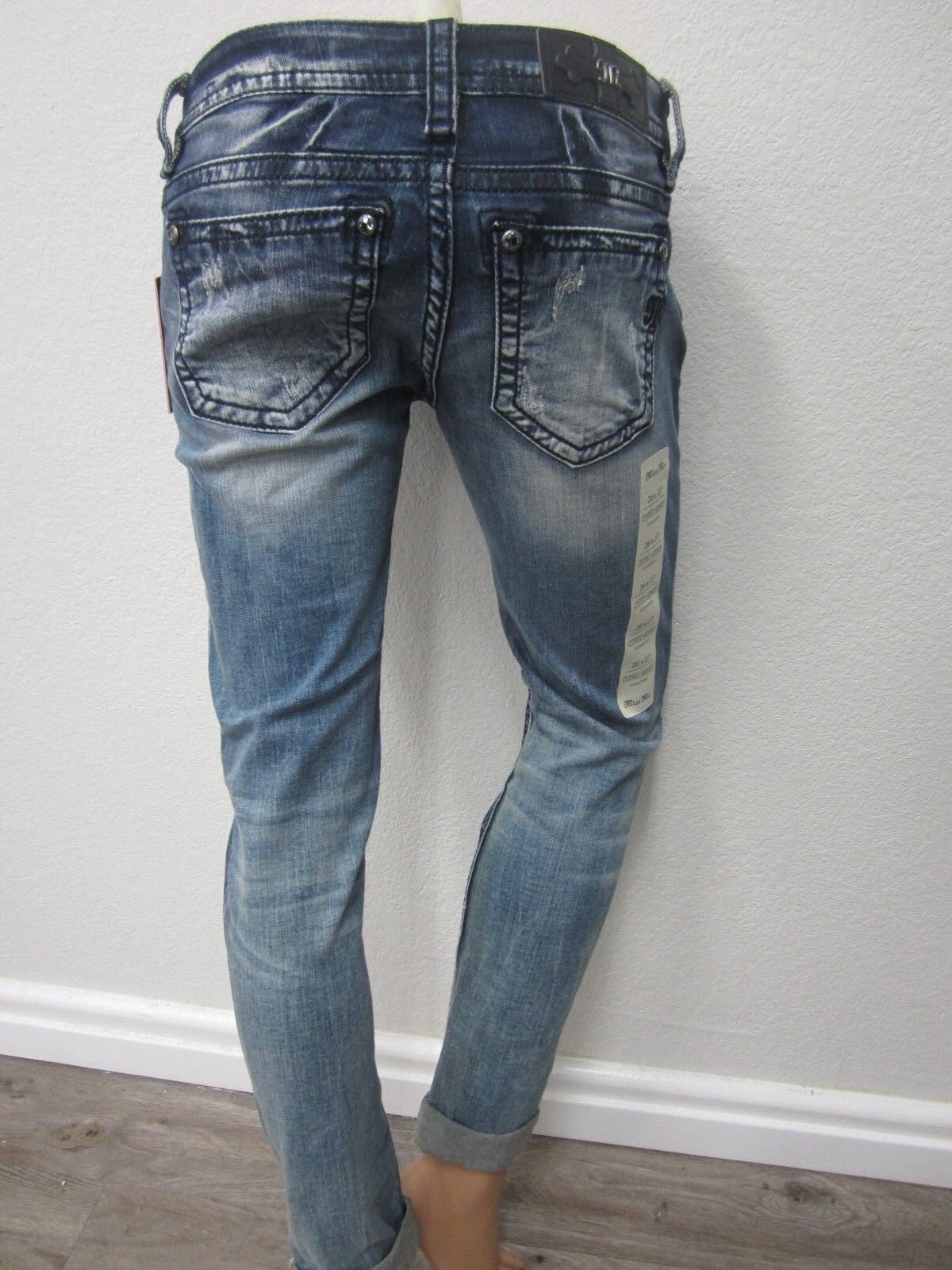 NWT  MISS ME Womens JP7766CK Signature Cuffed Skinny Sequin Denim Jeans 25 X 27