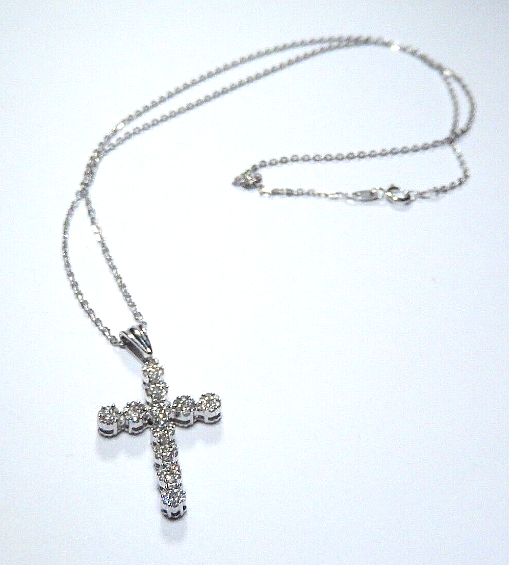 *NEW* 10k White Gold .40CT 77 Natural Diamond Cross Pendant w/18" Chain