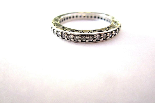 RETIRED PANDORA .925 STERLING SILVER 2.6MM  CZ ETERNITY BAND /RING Sz 7.5
