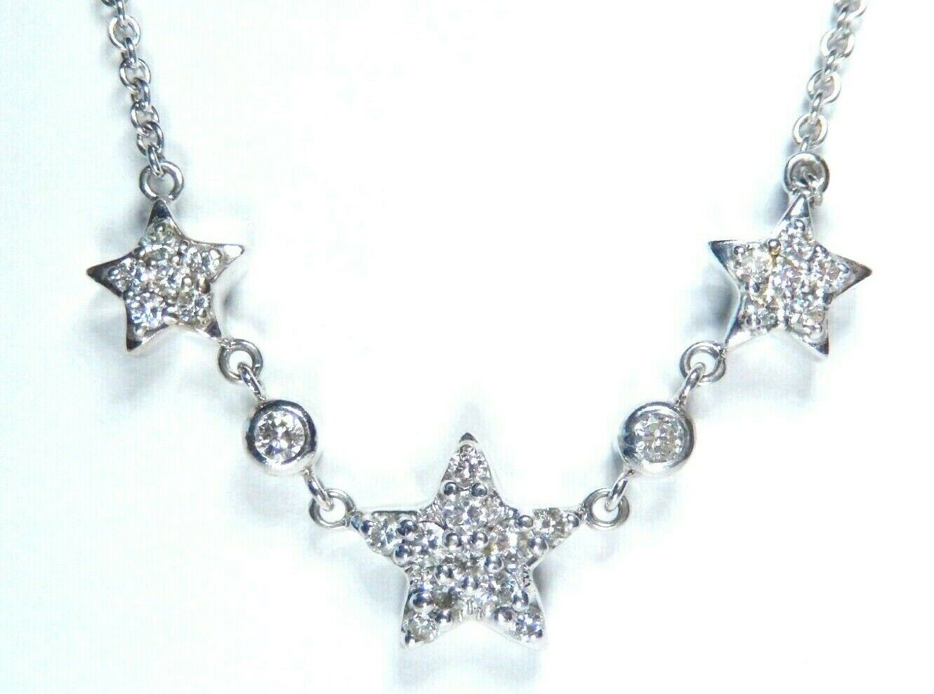 *VINTAGE*  14K White Gold 1.00 CT VS Natural Diamond Stars 17" Necklace  10.4 gm