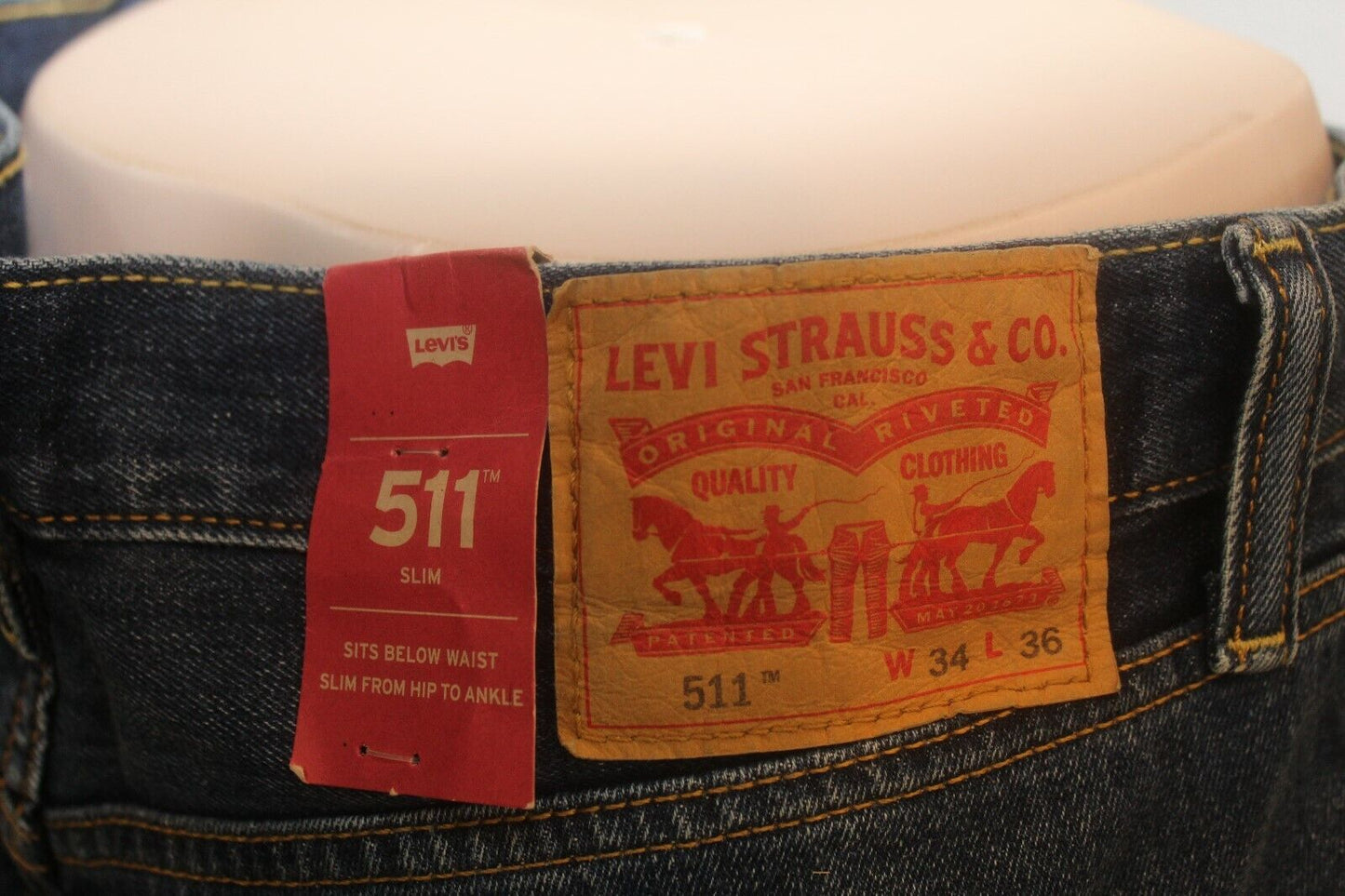 *NWT* $70.  LEVIS Mens 511 Slim Fit Jeans  Patchwork Distressed Denim W34 x L36