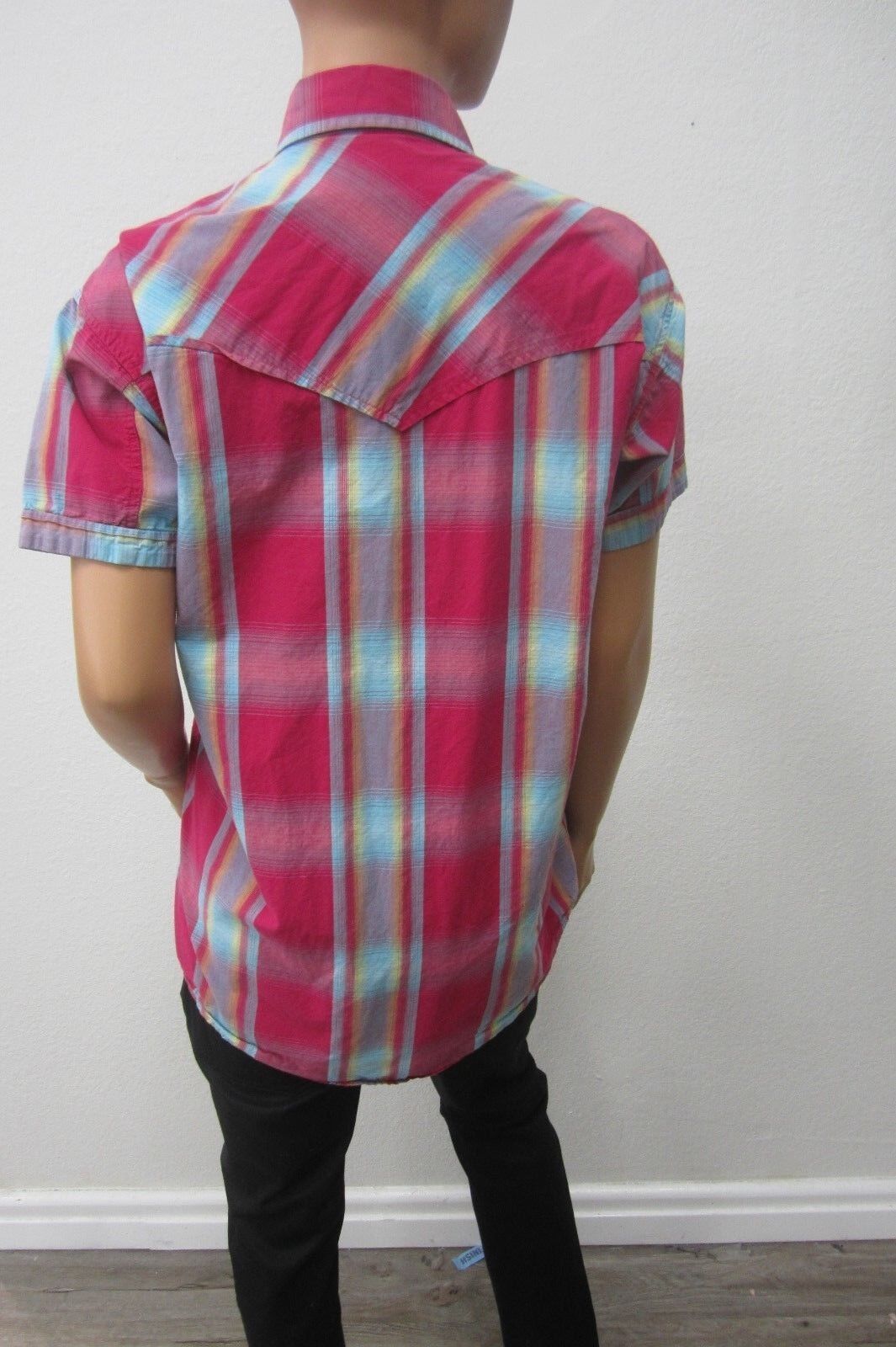 MINT Cinch Men Red Plaid Turquoise Snap Button Front Short Sleeve Western Shirt