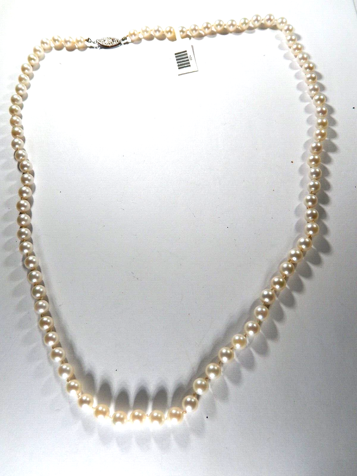 *VINTAGE *24"  Akoya Pearl 6.5mm Akoya Pearl Necklace 14K  WG Clasp