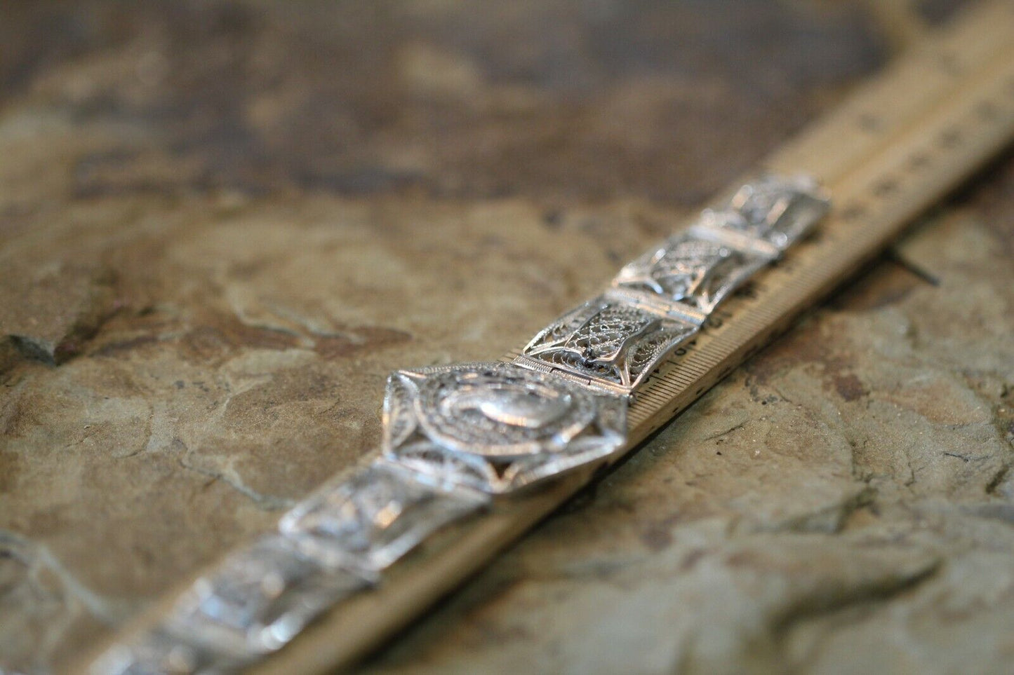 *VINTAGE*  EGYPTIAN Sterling Silver Detailed Filigree  Bracelet  7"