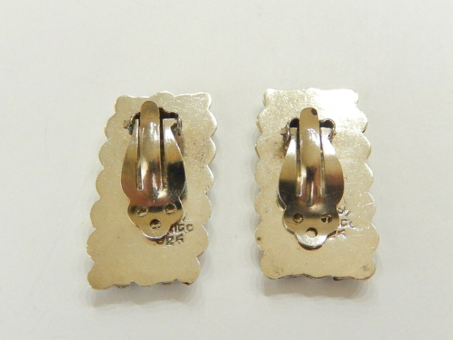 *VINTAGE* Taxco Mexico Sterling Silver and Brass Clip on Earrings 1 3/8" x 3/4"