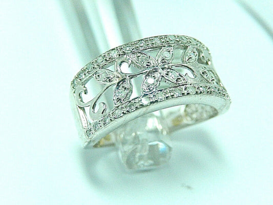 VINTAGE 1/3CT Natural Diamond Flower Engagement Band Ring 10k White Gold Sz 8.25