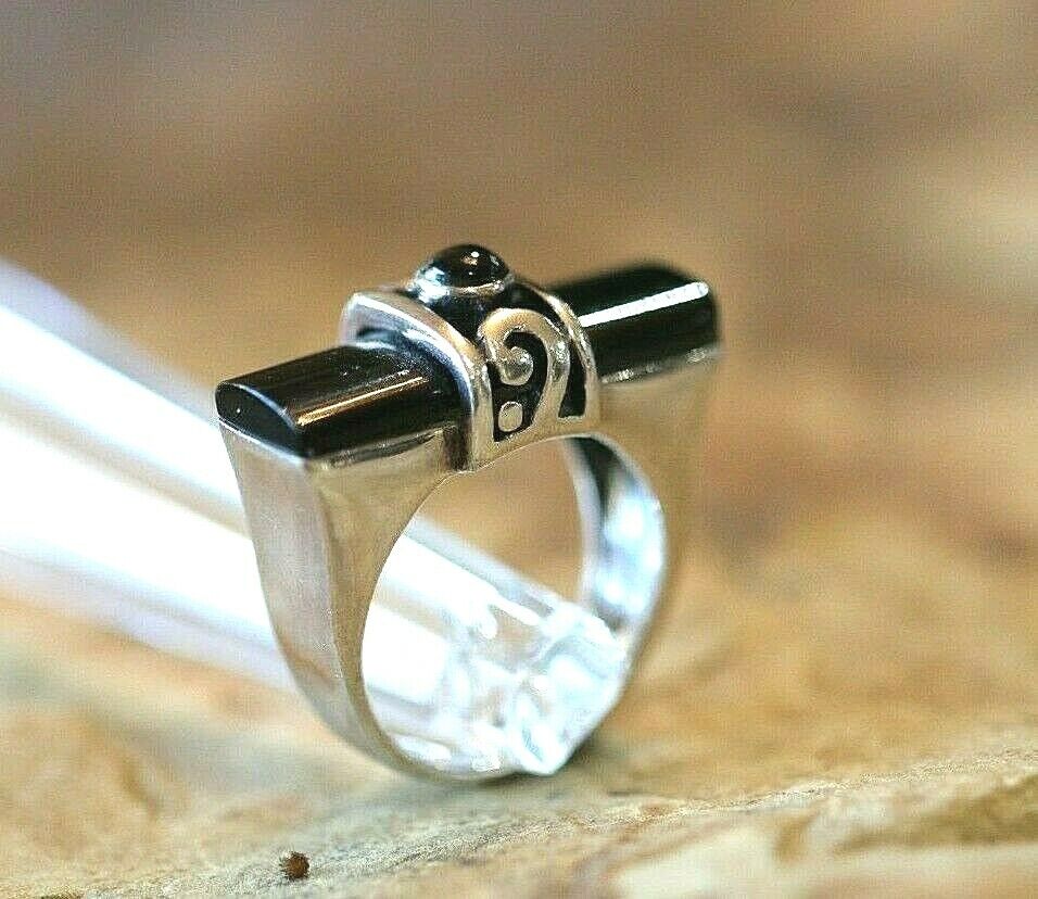 *VINTAGE*  925 Sterling Silver Black Onyx Handmade Ring Size 7.25