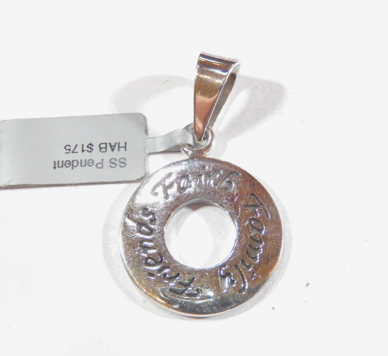 Fine Sterling Silver 925 Faith-Family-Friends Pendant W/Large Bail