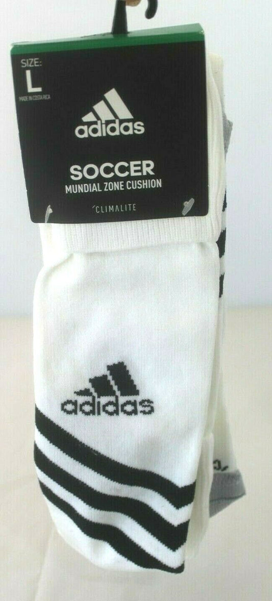 *NEW* Adidas Men's Soccer Mundial Zone Cushion Socks White & Black Size Large